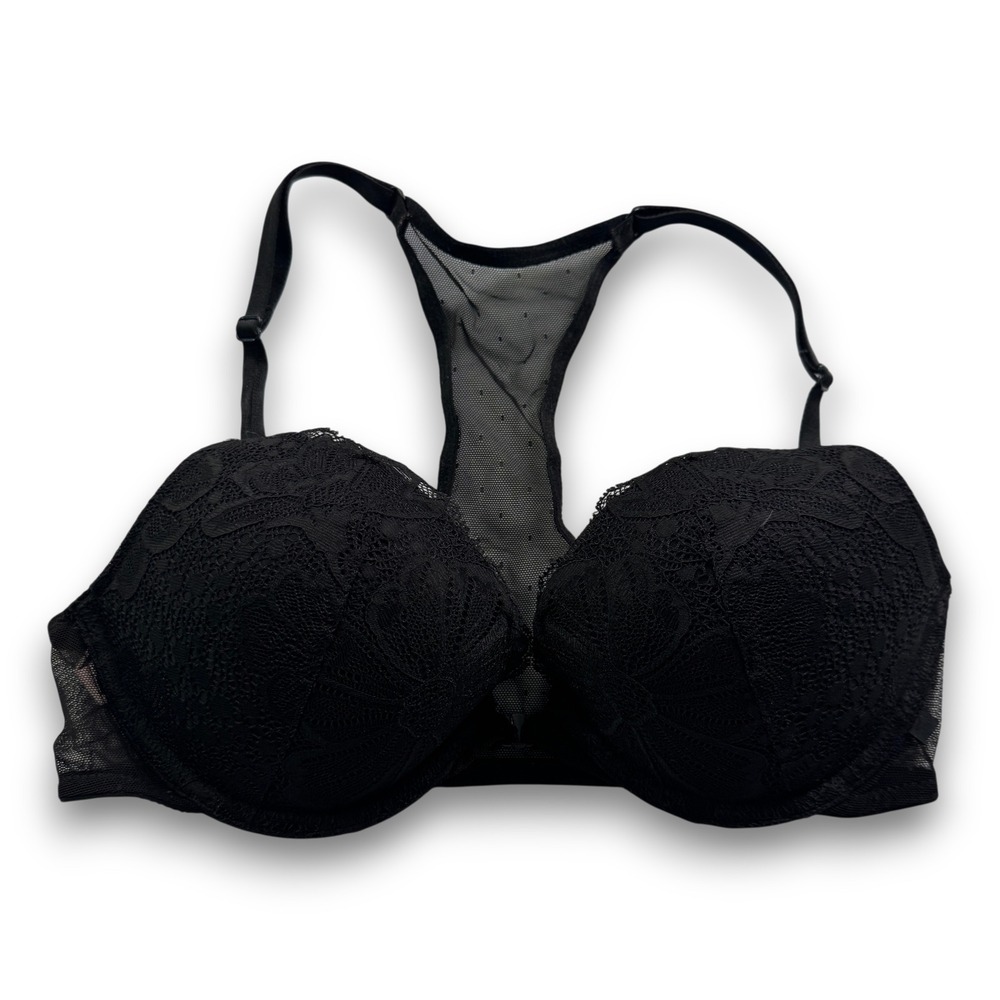 Victoria's Secret Black Lace Push-Up Racerback Bra Front Close 34C 406472-N7R